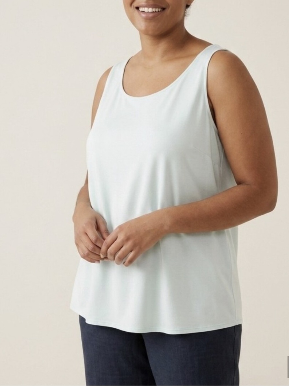 EILEEN FISHER 100% Silk Stretch Jersey Scoop Neck Tank in Pale Blue